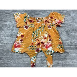 Miss LiLi Top Womens 1X Orange Floral Off Shoulder Tied Front Rayon